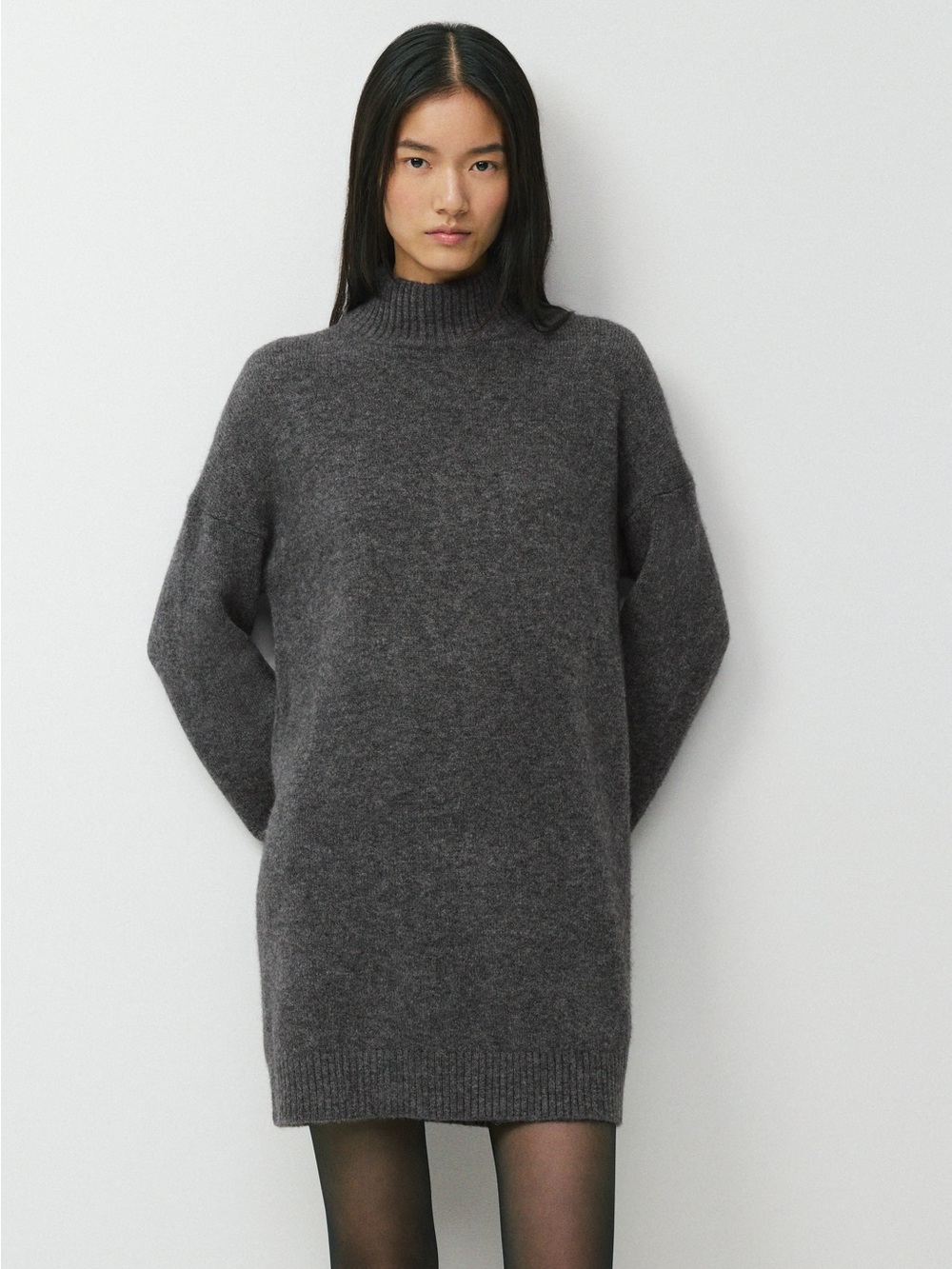 Cynthia Rowley Charcoal Mock-Neck Oversized Women's Sweater Dress